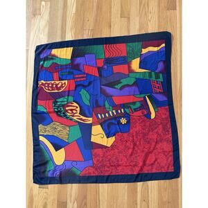 Women's Vintage Picasso Colorful Art To Wear Square Scarf 100% Silk